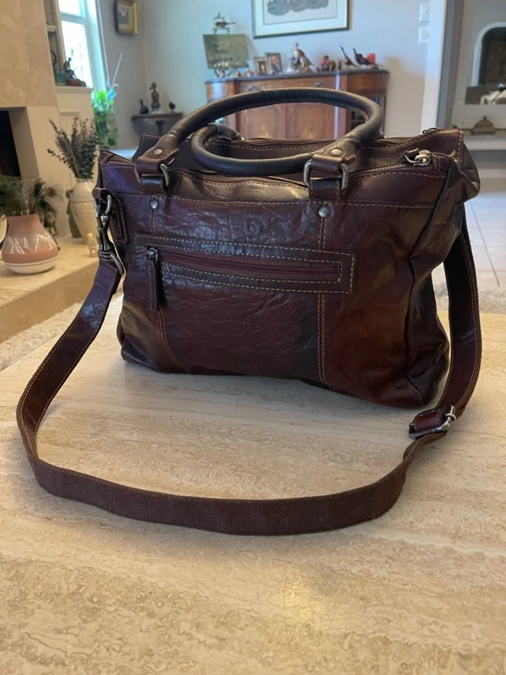 Jack Georges Brown Leather Messenger Gym Briefcase Laptop Bag Strap Unisex